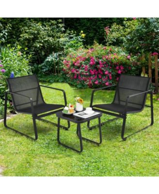 3 Pieces Patio Bistro Furniture Set with Glass Top Table Garden Deck