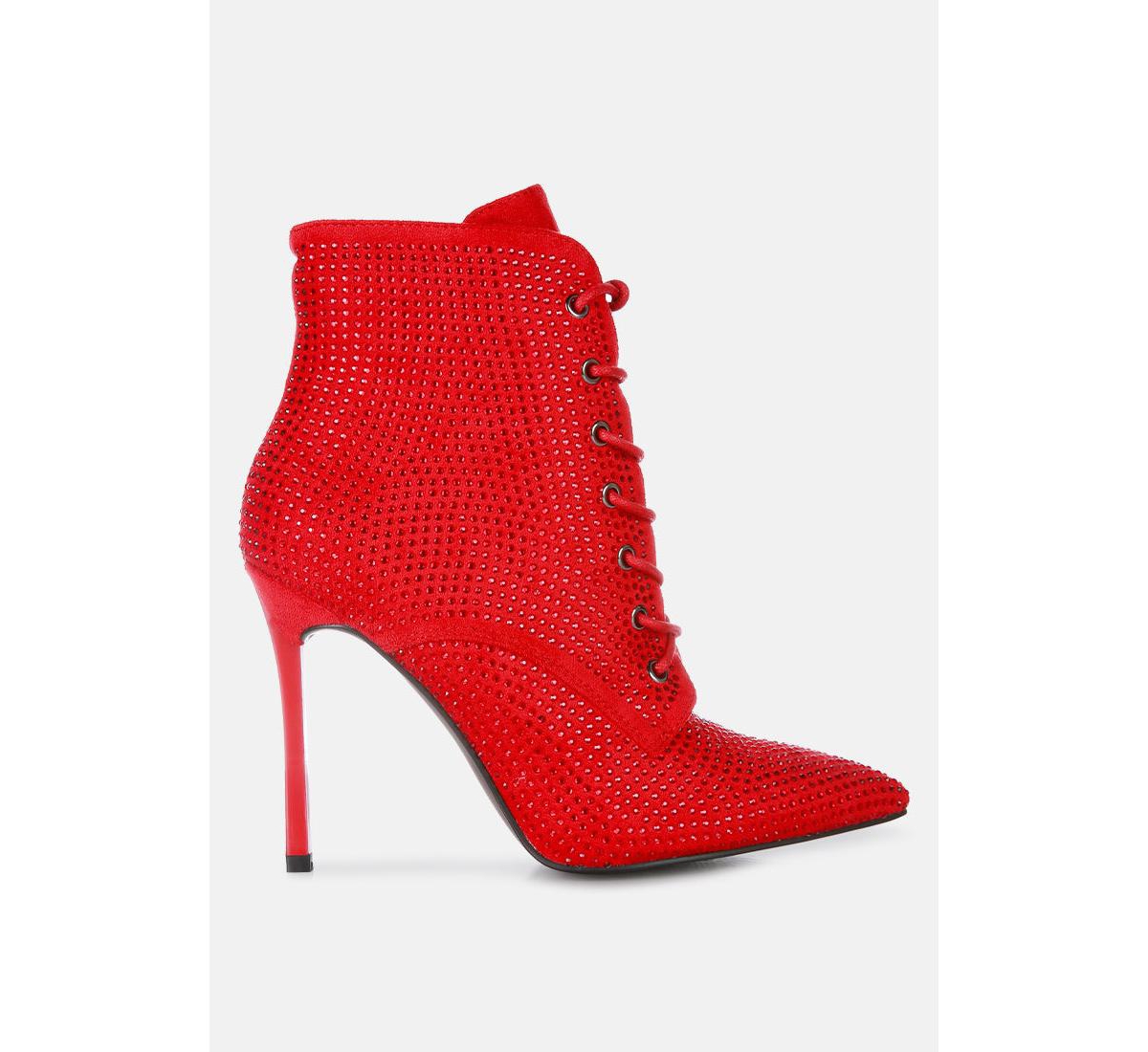 head on faux suede diamante ankle boots - Red