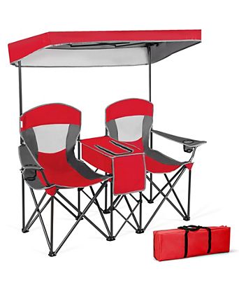 Portable Folding Camping Canopy Chairs with Cup Holder for Two