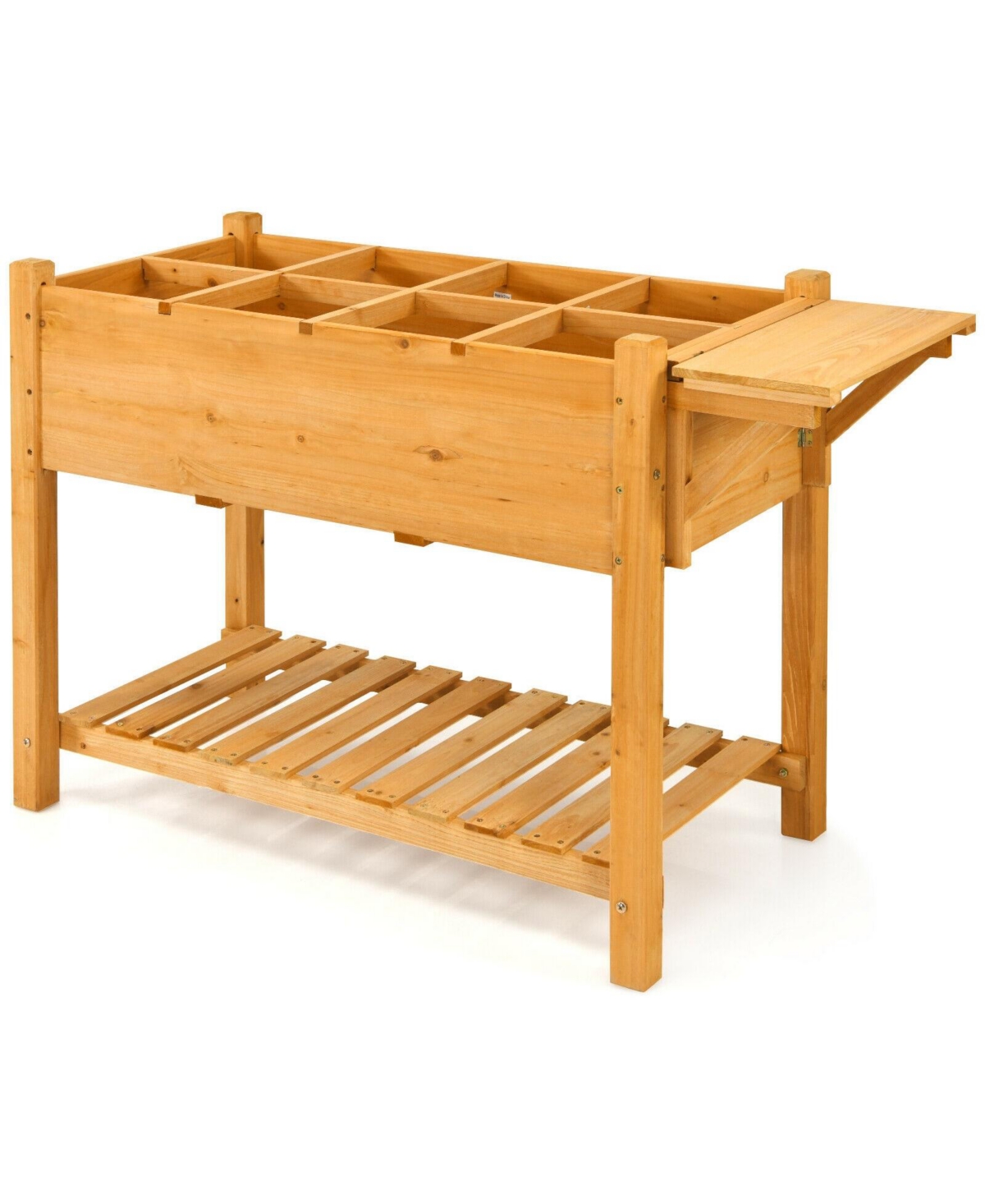 Elevated Planter Box Kit with 8 Grids and Folding Tabletop - Brown