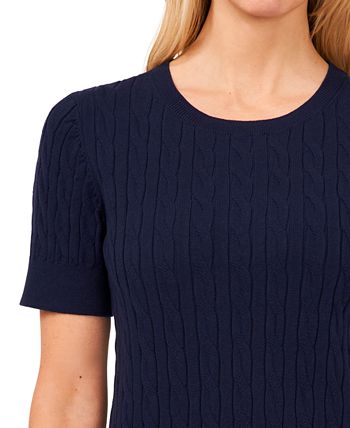 Womens Polo Ralph Lauren navy Cable-Knit Short-Sleeve Sweater