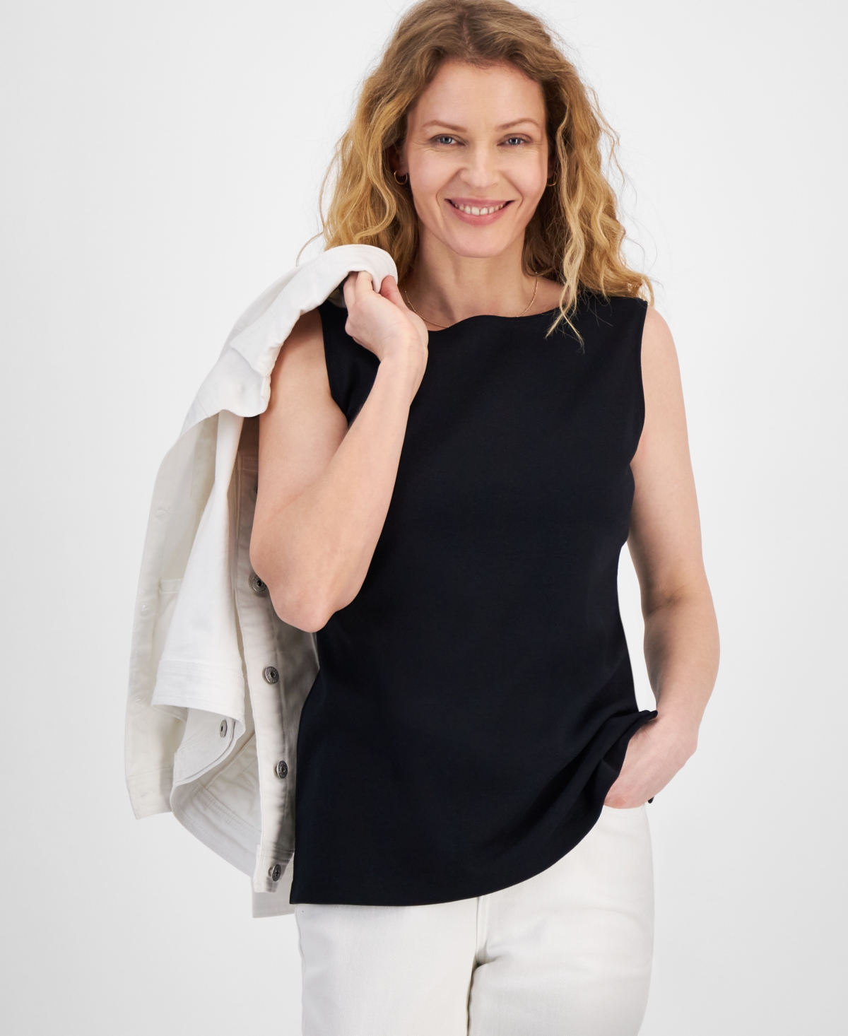 売れ筋商品|||スタイルアンドコー カットソー トップス レディース Women's Cotton Boat-Neck Sleeveless Top, Created for Macy's Deep Black Style & Co Women's Cotton Boat-Neck Sleeveless Top, Created