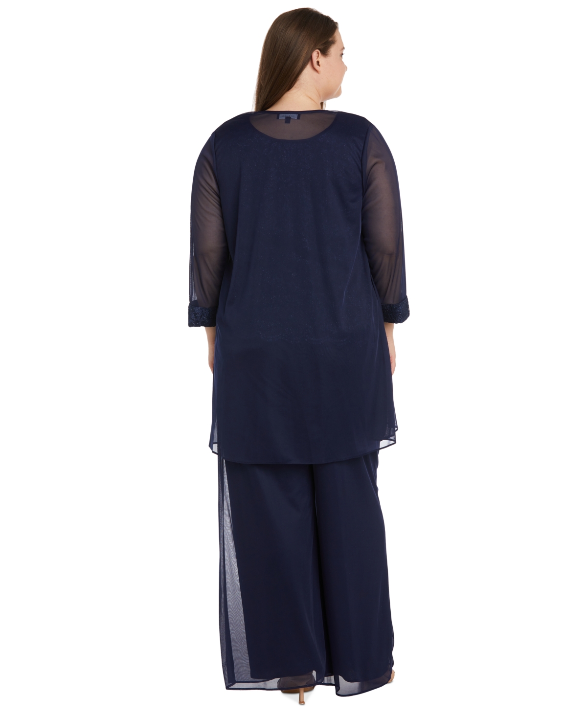 R & M Richards Plus Size 3-Pc. Waterfall Jacket, Glitter Top & Wide-Leg Pants Set