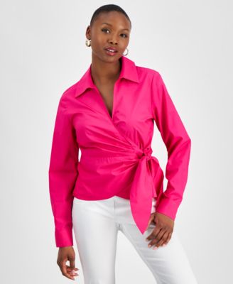 pink blouse with tie
