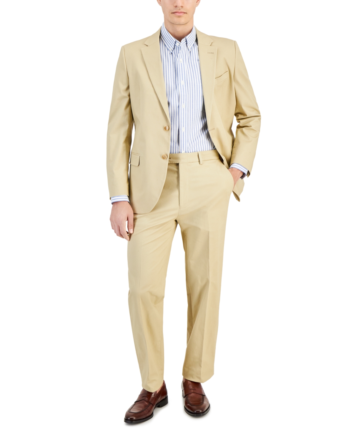 Nautica Men's Modern-fit Seasonal Cotton Stretch Suit In Solid Tan