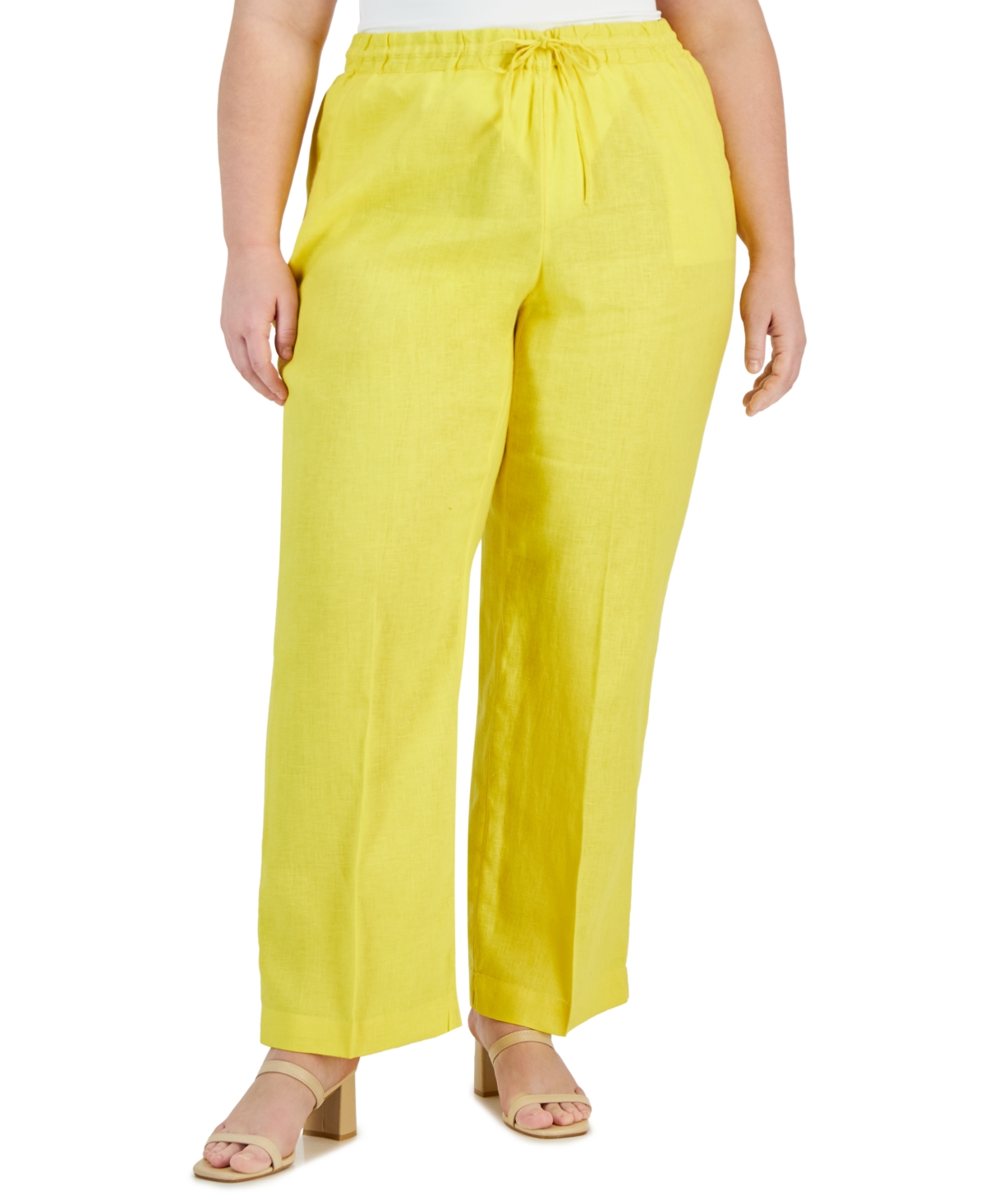 Charter Club Plus Size 100% Linen Pants, Exclusively At Macy's In Blue Ocean