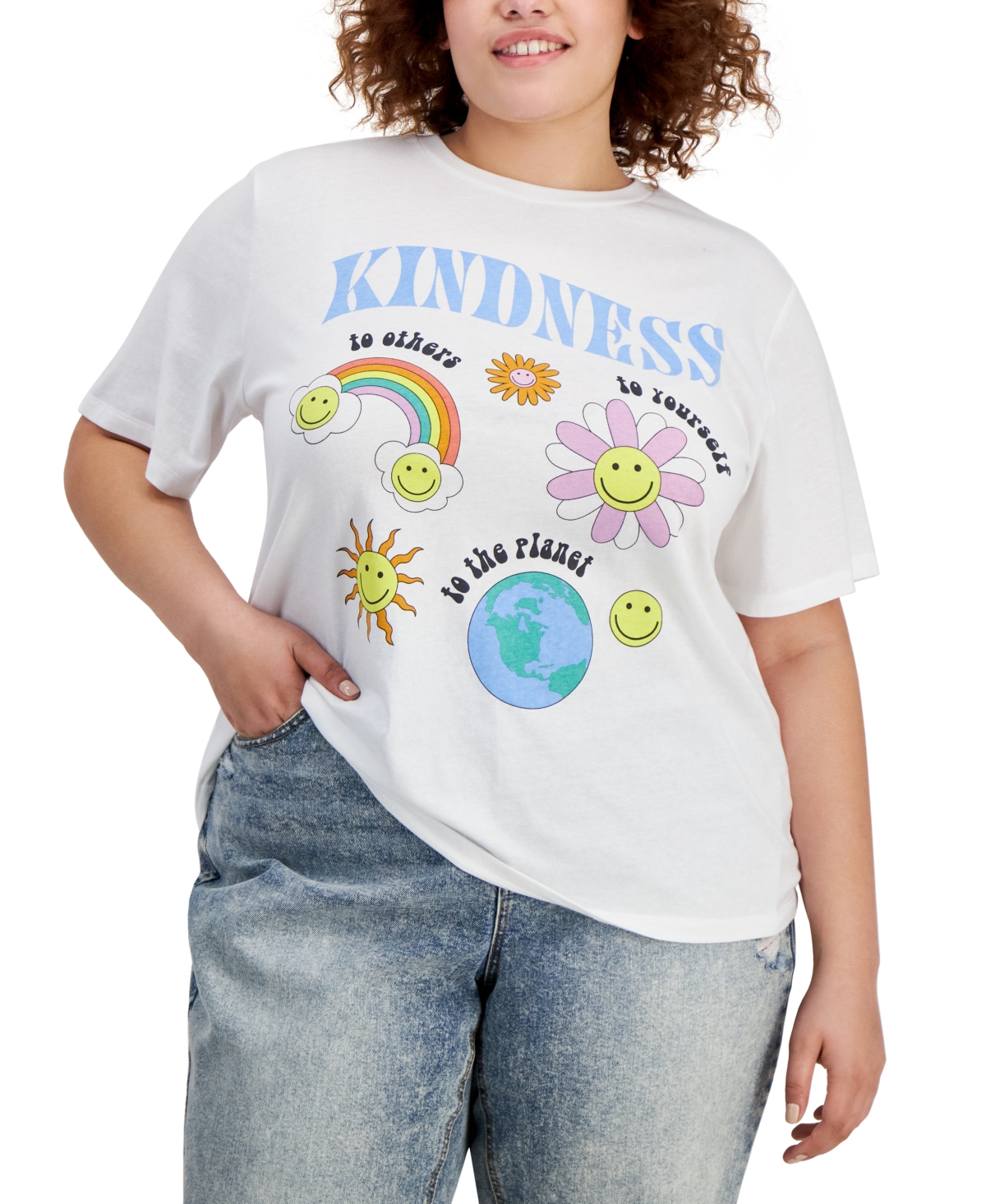 Trendy Plus Size Kindness Graphic T-Shirt - White