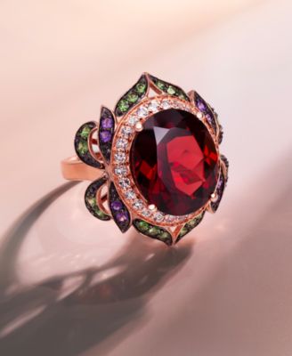 Crazy Collection&reg; Garnet (7-5/8 ct. t.w.) and Multi-Stone Round Flower Ring in 14k Rose Gold (Also Available in London Blue Topaz)