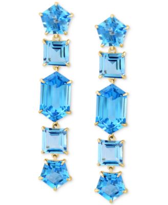 EFFY&reg; Blue Topaz Mixed Cut Linear Drop Earrings (17-1/2 ct. t.w.) in 14k Gold
