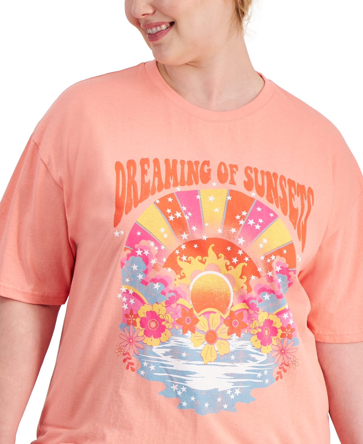 Rebellious One Trendy Plus Size Sunset Dreams Graphic Boyfriend T-Shirt