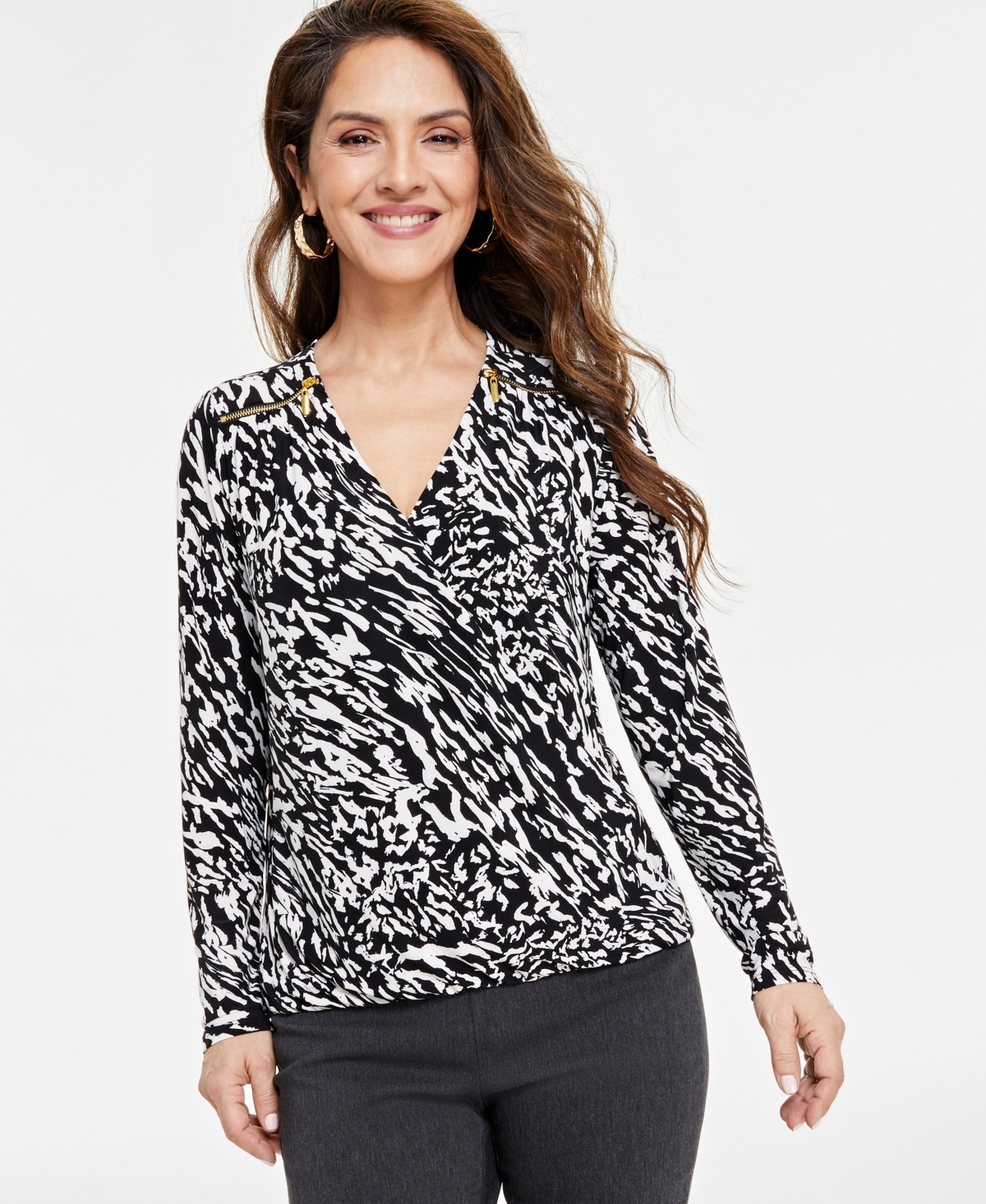 Inc International Concepts Petite Printed Zip-detail Top, Created For Macy's In Taylor Abstract