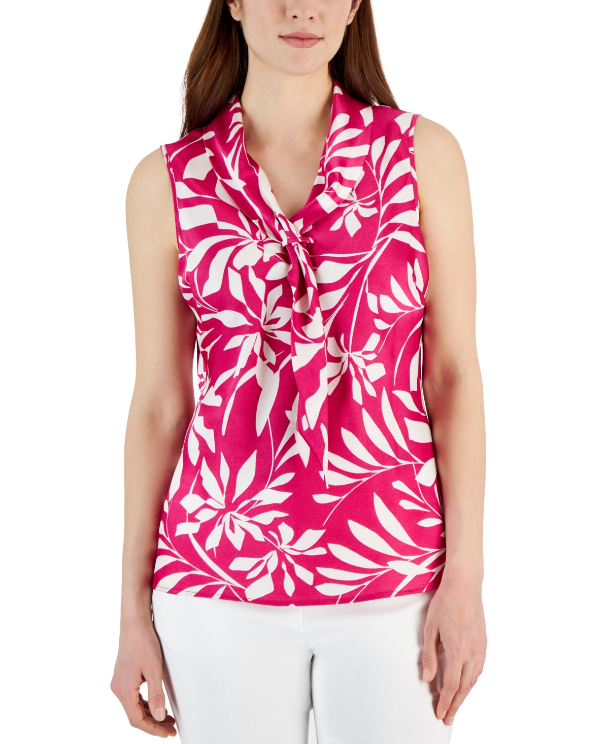 Women's Printed Sailor-Tie-Neck Sleeveless Top - Wild Berry Sand