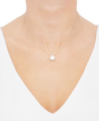 Cultured Freshwater Pearl (8mm) & Diamond (1/10 ct. t.w.) Halo 18" Pendant Necklace in 14k Gold