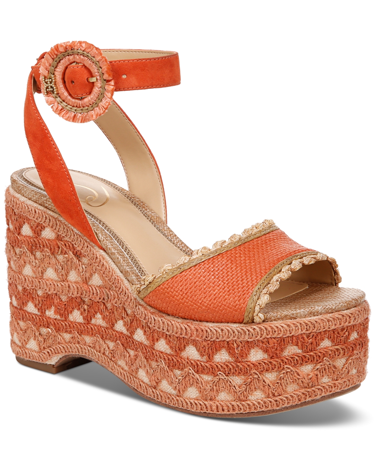 Shop Sam Edelman Women's Amber Two-piece Sculpted Platform Wedge Sandals In Terra Orange