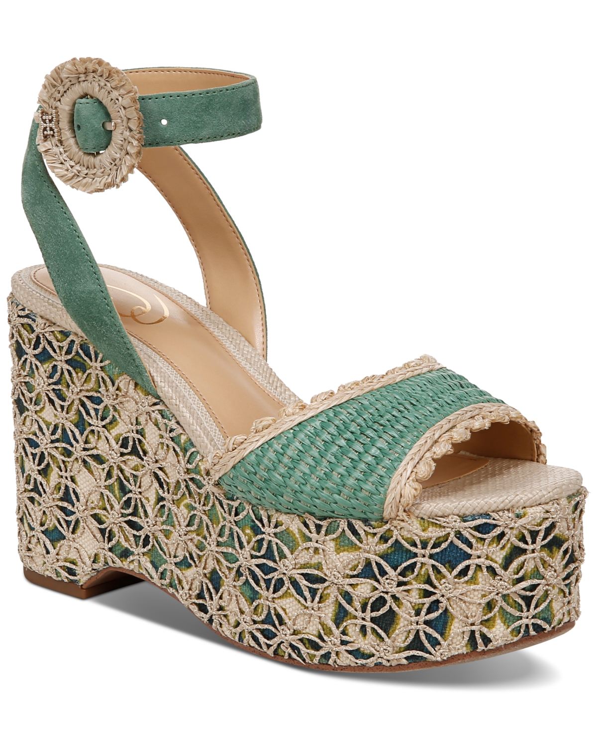 Sam Edelman Women's Amber Two-piece Sculpted Platform Wedge Sandals In Turquoise Green