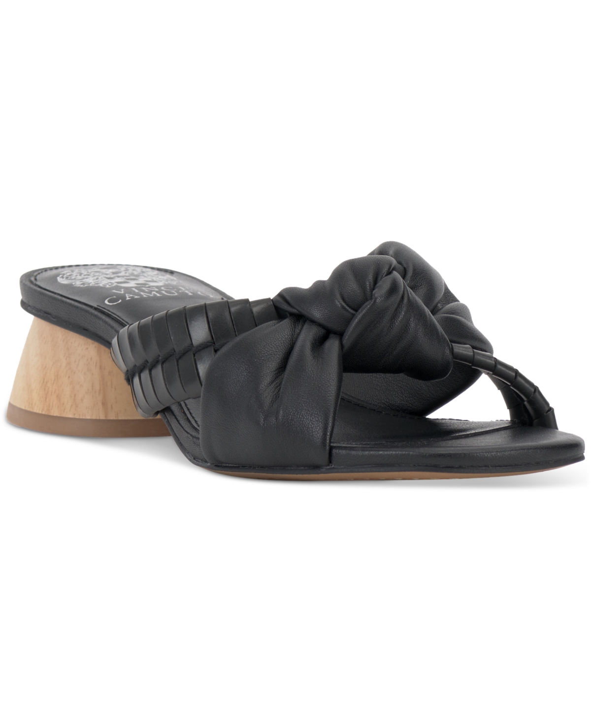 Shop Vince Camuto Leana Knotted Slip-on Block-heel Sandals In Black