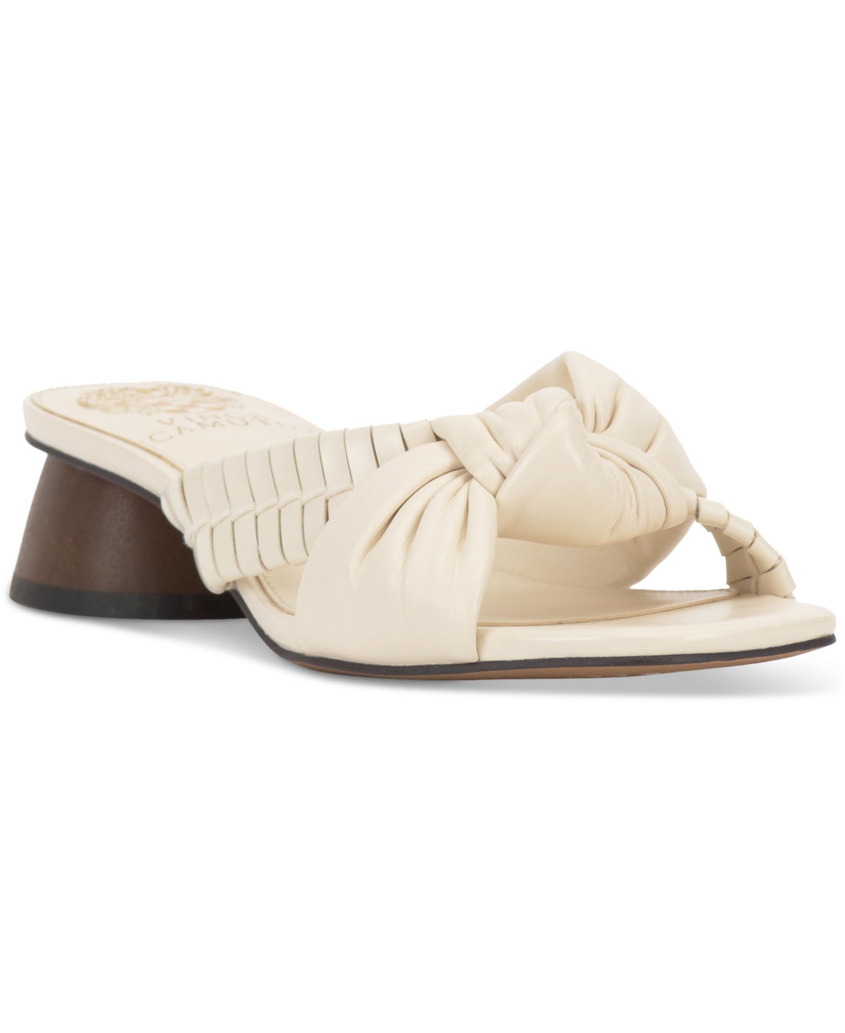 Shop Vince Camuto Leana Knotted Slip-on Block-heel Sandals In Creamy White