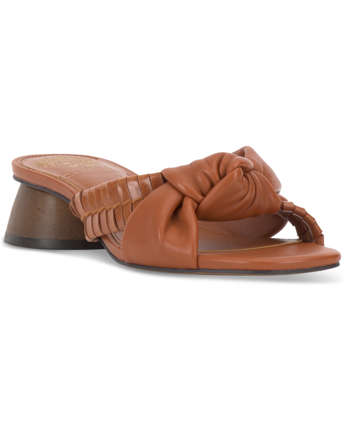 Shop Vince Camuto Leana Knotted Slip-on Block-heel Sandals In Dark Golden Walnut