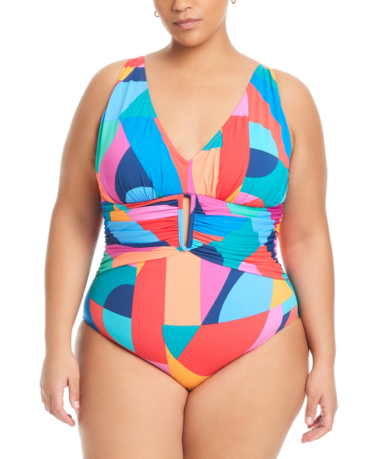 Plus Size Ruched One-Piece Swimsuit - Multi
