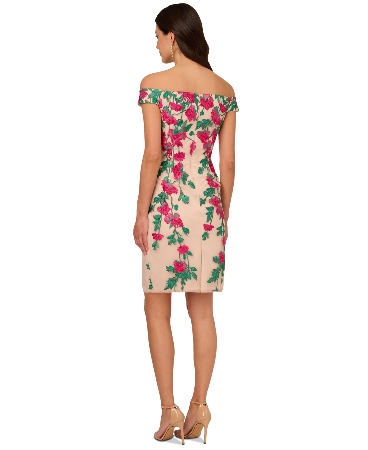 Shop Adrianna Papell Women's Cascading Florals Off-the-shoulder Dress In Magentagre