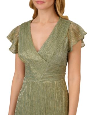 Adrianna Papell Women's V-Neck Crinkle Mesh Midi Dress