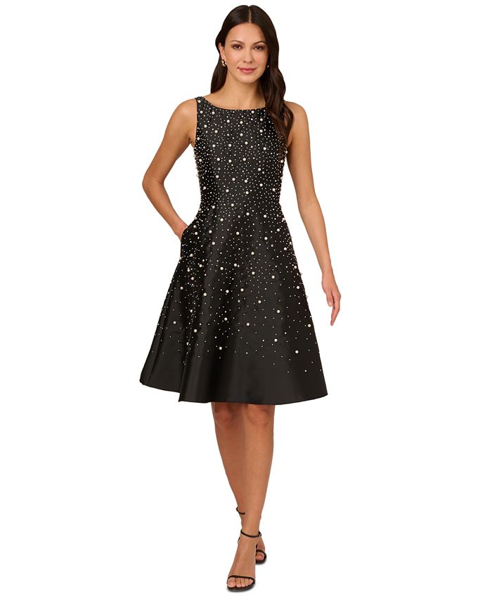 Adrianna Papell Women s Beaded Fit Flare Taffeta Dress Macy s