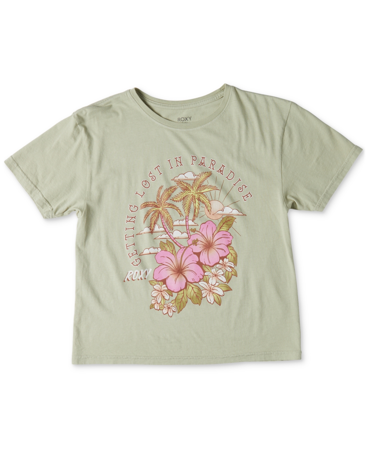 Roxy Kids' Big Girls Hibiscus Paradise Graphic Cotton T-shirt In Laurel Gre