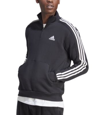 Adidas Men s Essentials 3 Stripes Fleece 1 4 Zip Sweatshirt Black XL