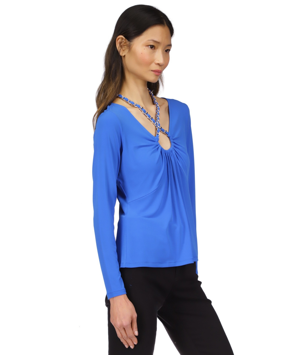 Shop Michael Kors Michael  Women's' Chain-neck Long-sleeve Top In Grecian Bl