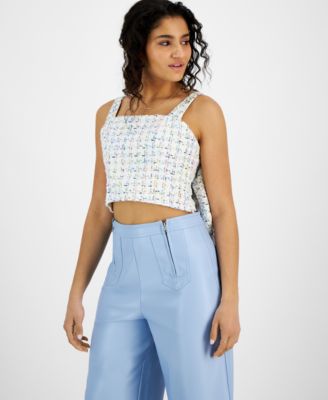 Avec Les Filles - Women's Tweed Bow-Back Cropped Top