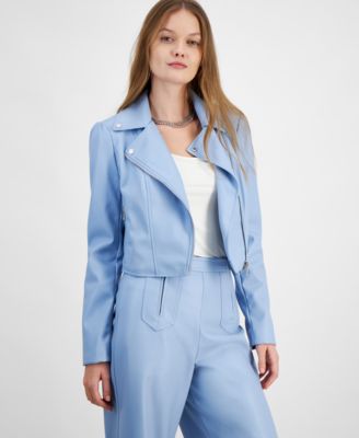 Avec Les Filles - Women's Faux-Leather Cropped Moto Jacket