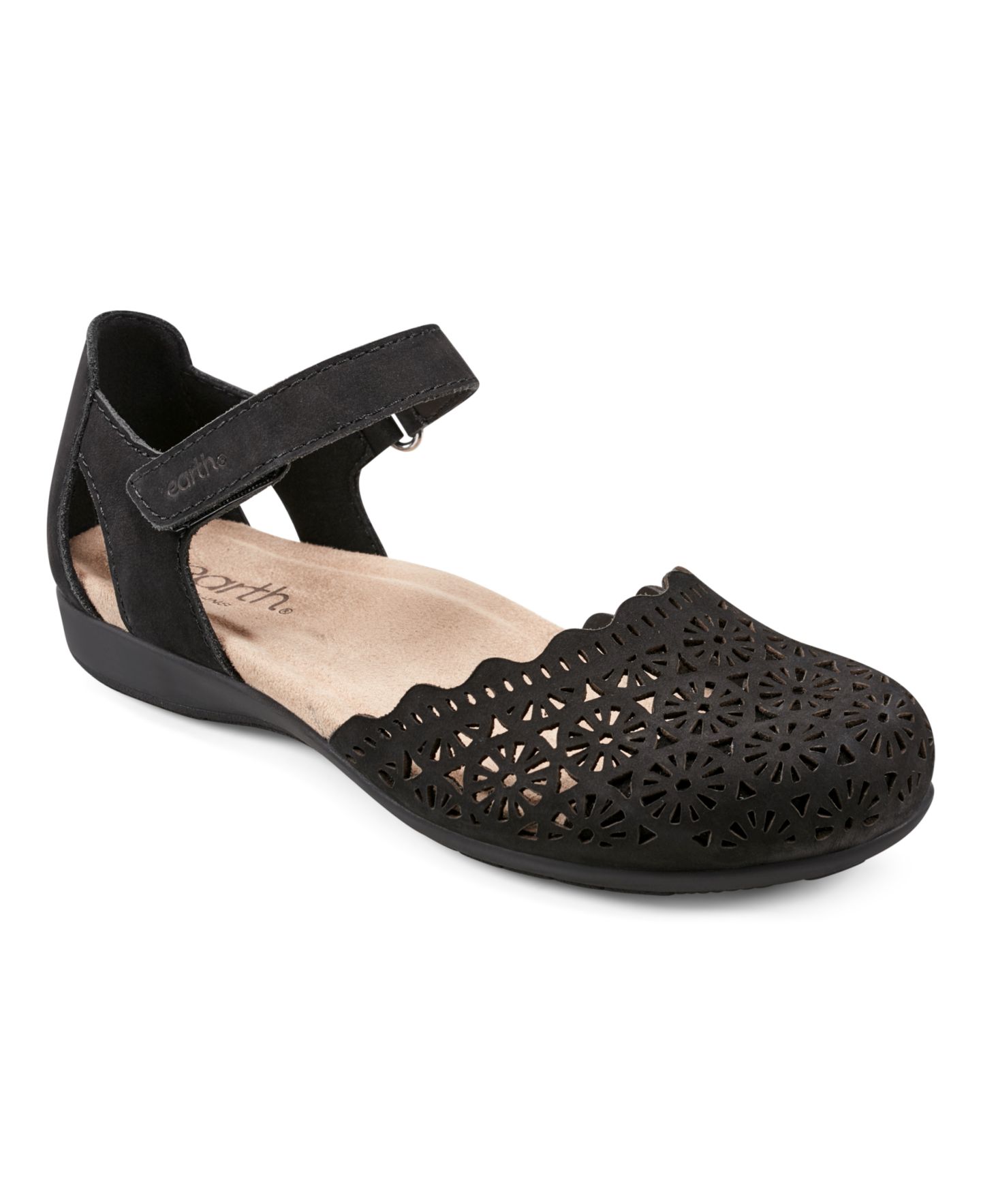 Женские сандалии Earth Bronnie Perforated Two-Piece Flat, цвет: Чёрный нубуковый — фото 1
