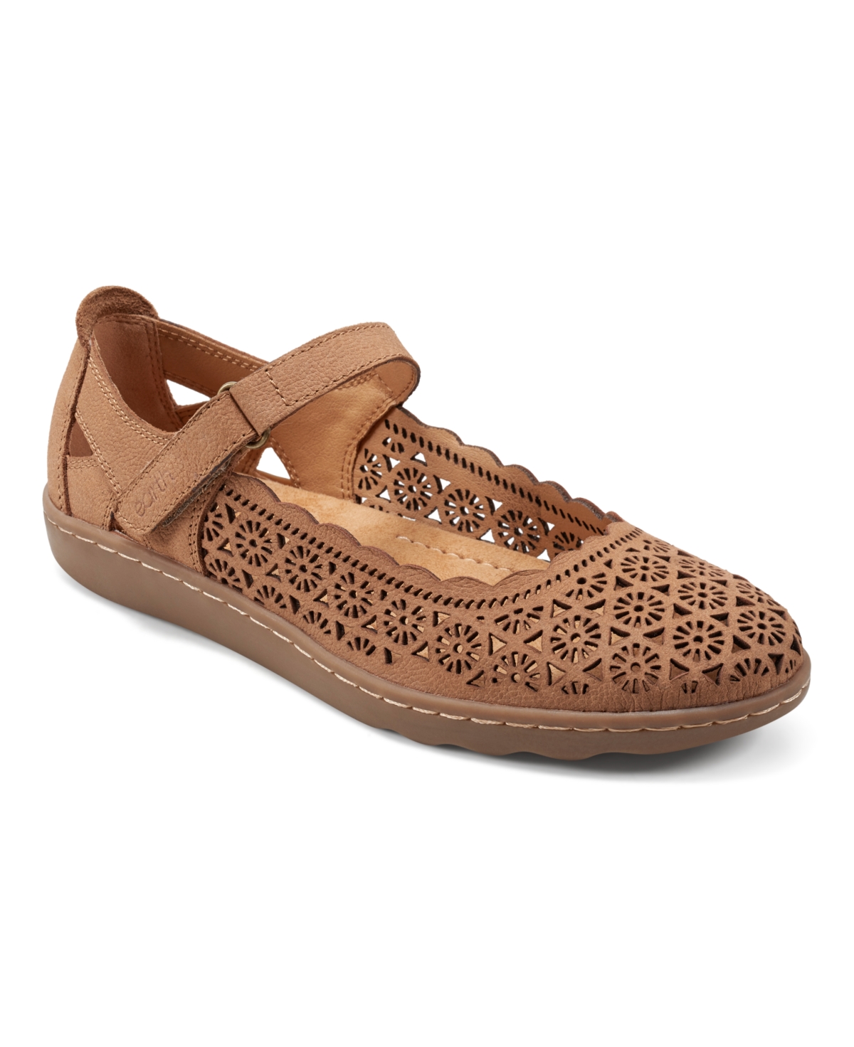 Shop Earth Women's Lady Perforated Mary Jane Flats In Cognac Leather