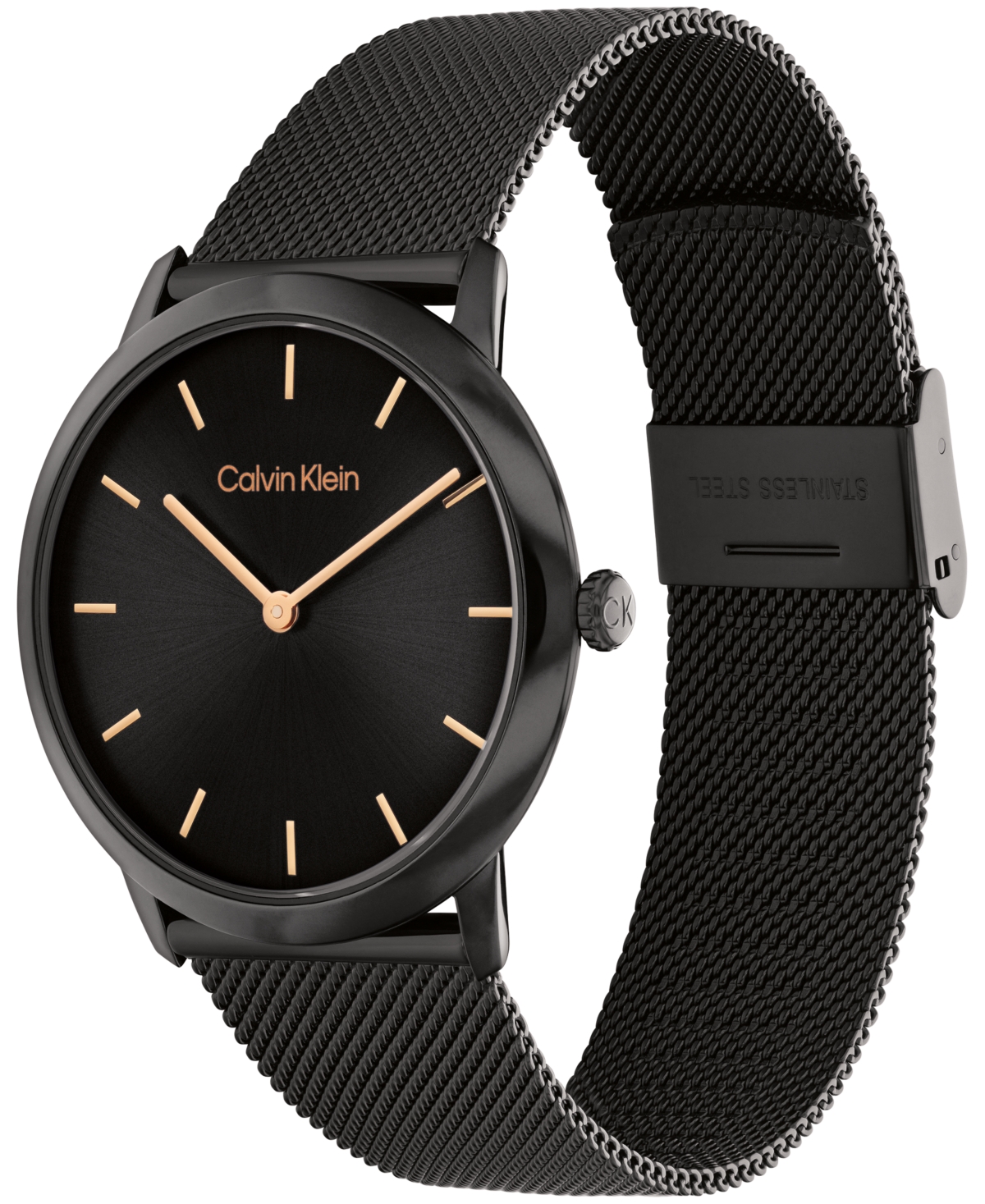 Shop Calvin Klein Women's Exceptional Black Stainless Steel Mesh Bracelet Watch 37mm