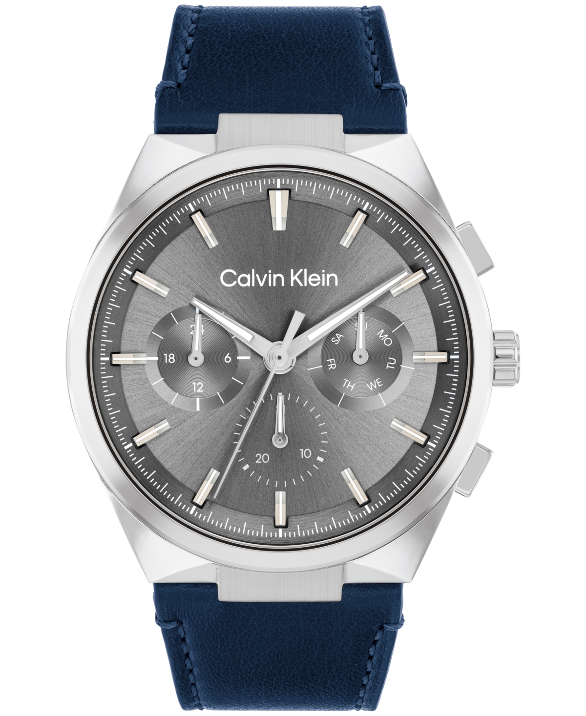 Calvin Klein Men's Distinguish Blue Leather Strap Watch 44mm