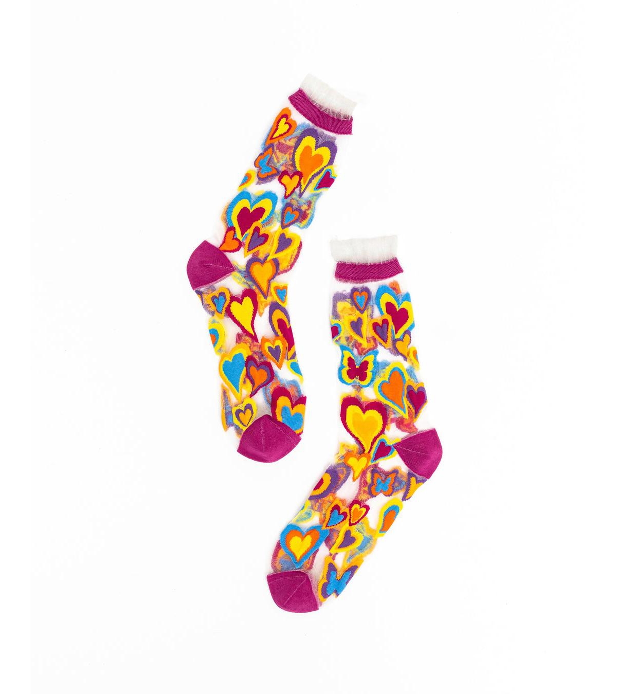 Sock Candy Women's Y2k Hearts Ruffle Sheer Sock