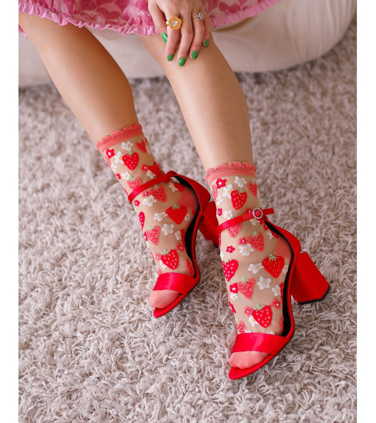 Shop Sock Candy Women's Strawberry Daisy Ruffle Sheer Sock