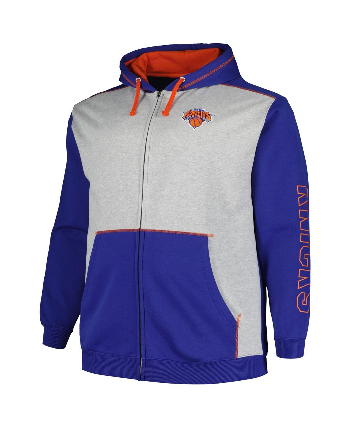 Men's Fanatics Heather Gray New York Knicks Big and Tall Contrast Pieced Stitched Full-Zip Hoodie - Heather Gray