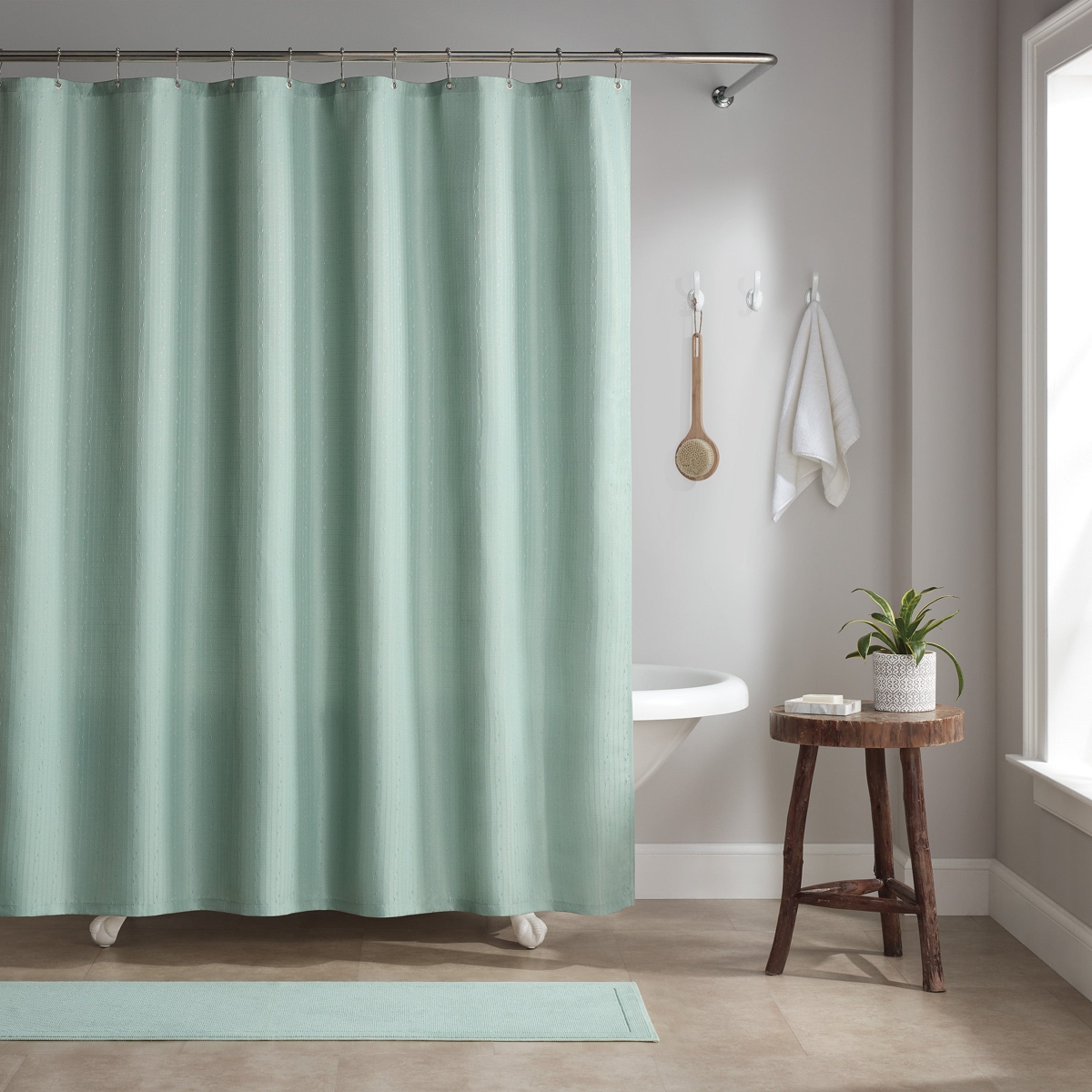 Arkwright Home Host & Home Raindrop Stripe Textured Shower Curtain Set with 12 Metal Rolling Rings, Weighted Hem, Rust-Proof Grommets, Fine 100% Polye