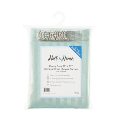 Host & Home Damask Shower Curtain Set, 72x72 Inch Polyester Curtain with Weighted Hem, Rust Proof Grommets & 12 Metal Rings