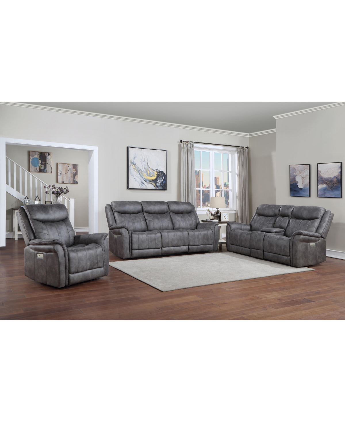 Shop Steve Silver Morrison 88" Power Sofa In Medium Gray