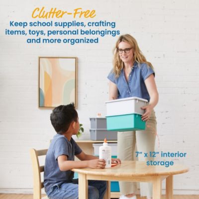 Cubby Storage Bin with Lid, Blue, 10-Piece