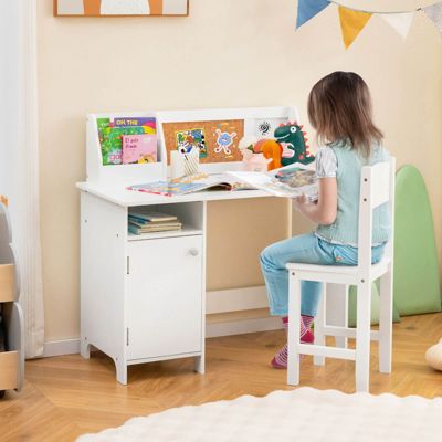 Kids Desk and Chair Set Study Writing Workstation with Bookshelf &amp; Bulletin Board