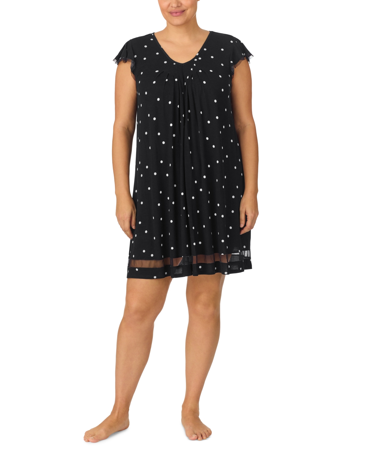 Ellen Tracy Plus Size Yours To Love Short Sleeves Nightgown In Black Dot