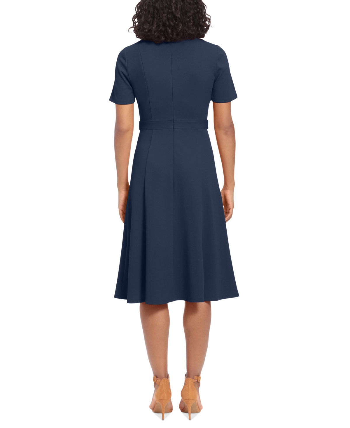 London Times Button Tab Fit & Flare Dress In Blue