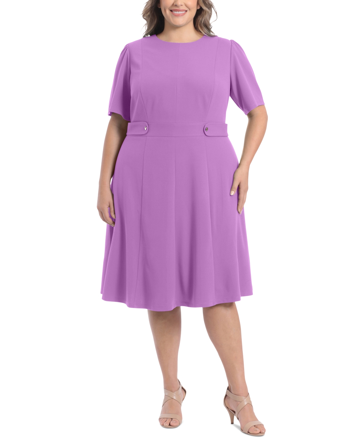 Plus Size Fit & Flare Scuba Crepe Midi Dress - Lilac