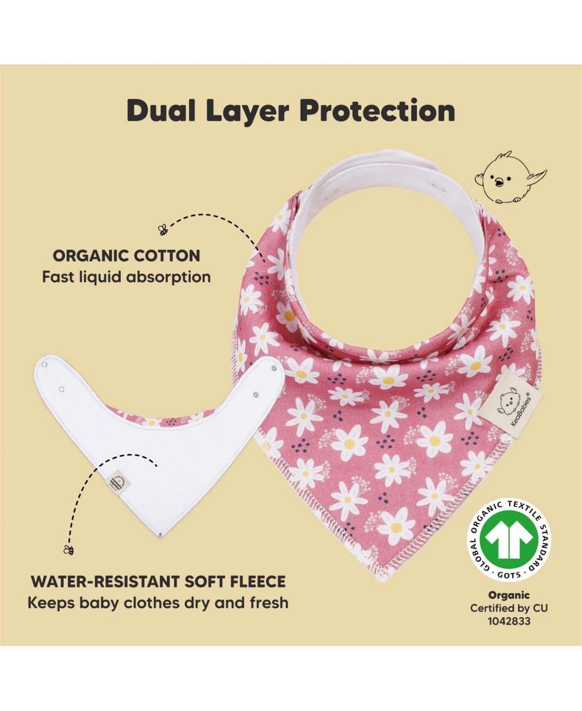 KeaBabies 10pk Organic Baby Bandana Bibs, Cotton Baby Drool Bibs for Baby Boy, Girl, Baby Bibs for Infant, Newborn