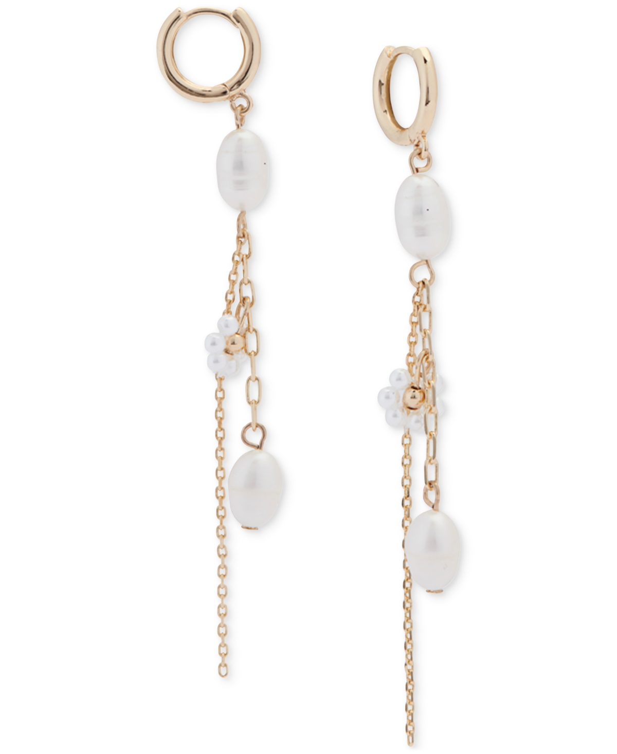 Shop Lucky Brand Gold-tone Pearl & Chain Charm Hoop Earrings