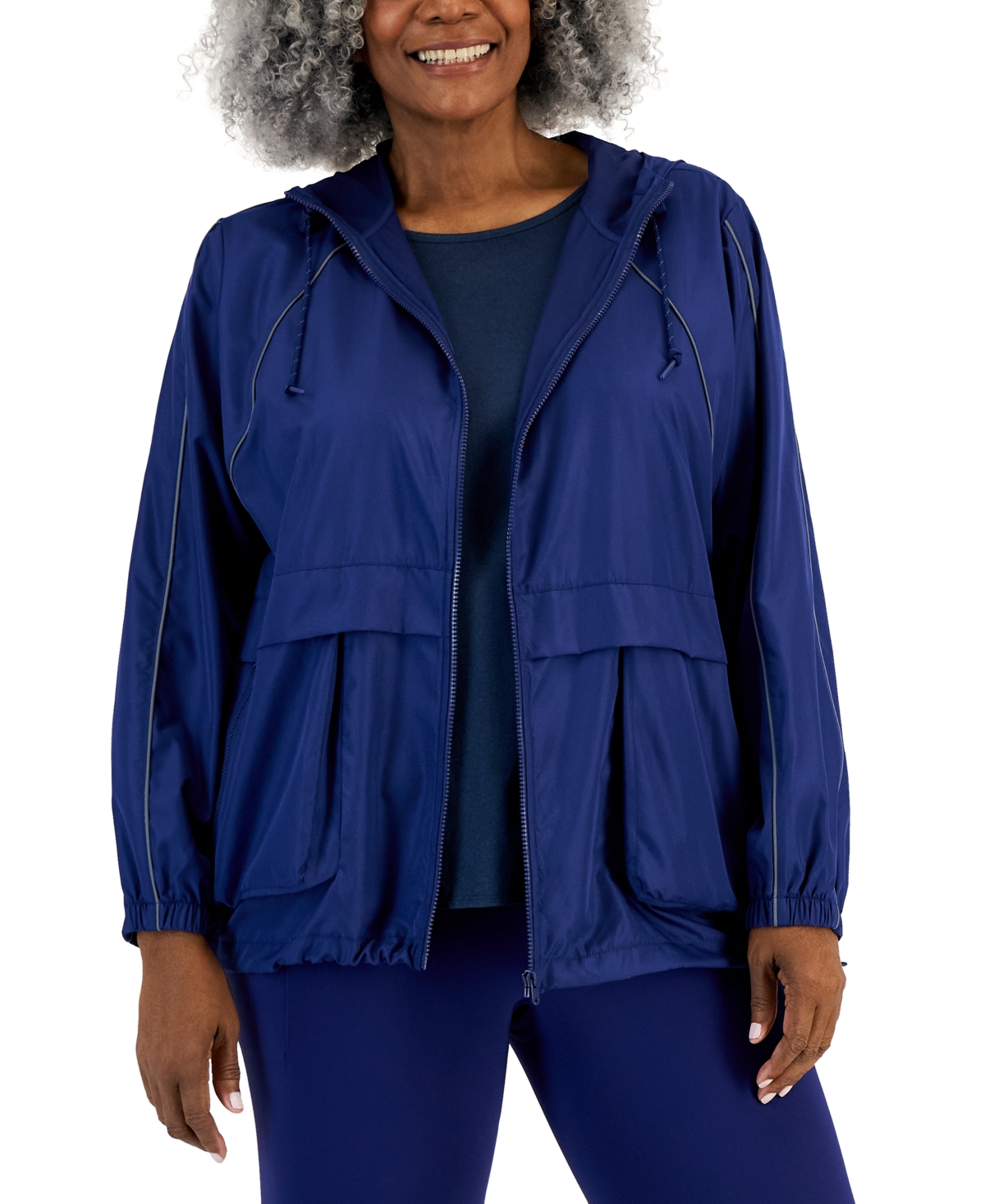 Shop Id Ideology Women's Hooded Packable Zip-front Jacket, Created For Macy's In Tartan Blue