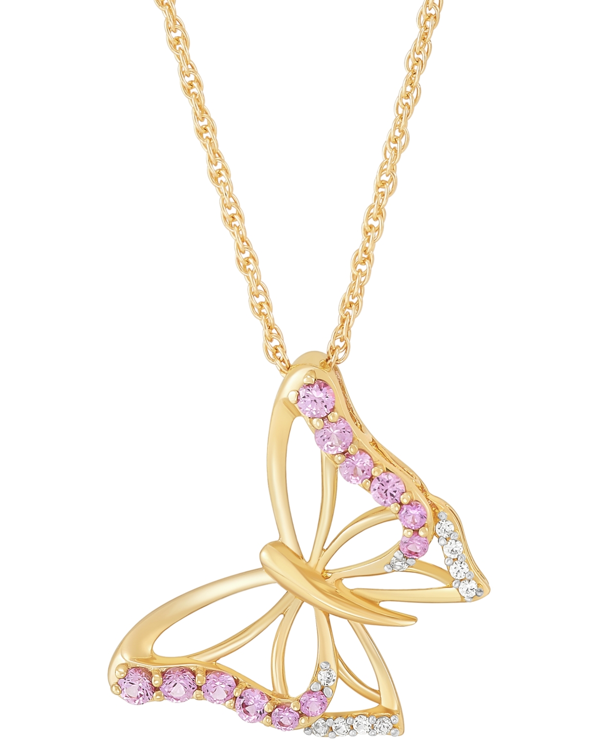 Macy's Lab-grown Pink Sapphire (3/8 Ct. T.w.) & Lab-grown White Sapphire (1/20 Ct. T.w.) Butterfly Pendant